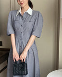 Dali Stripe Color Matching Shirt Banding One Piece