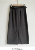 Cre wool pin tuck H-line slit long skirt (belt set)