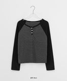 Benmer Button Stripe Crop Long Sleeve Tee