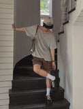 Bonnie Linen Stripe U-Neck Short Sleeve T-Shirt