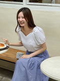 Missing Heart Neck Puff Span T-Blouse