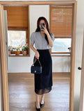 Shawang chiffon color matching shirring short sleeve blouse