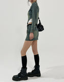 Beto Washing Cut Denim Set Skirt