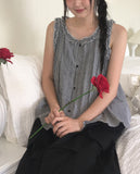 Mobe pin tuck check frill sleeveless blouse