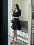 Berlin Notch Square-Neck Short Sleeve Tweed Flare One Piece