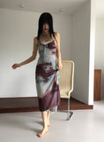Reva Tie Dye Printed Shirring Strap Long One Piece