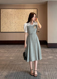 GN Seersucker Check Collar Puff One Piece (Belt Set)