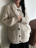Caven High Neck Overfit Button Long Knit Cardigan