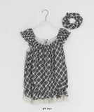 Vinca Check Shirring Sleeveless Bustier Blouse