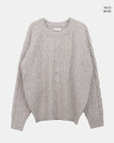 Delin round neck cable wool knit
