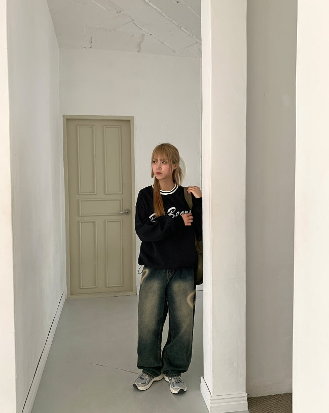 【BAON】Penbo Heart Washing Wide Denim Pants BAON (バオン) - ペンボハートウォッシングワイドデニムパンツ