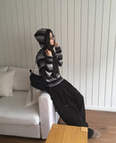 Blon Stripe Color Matching Slim Fit Hood Knit