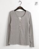 Toot lace layered button ribbed long sleeve knit