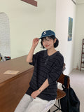 [unisex] Sentez Stripe Boucle Over Short Sleeve Knit