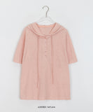 Kyujo Linen Button Hood Short Sleeve Tee - Linen 100