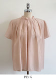 Ringo Pintuck Back Ribbon Short Sleeve Blouse