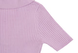 Pink Flower Dot Embroidery Short Sleeve Knit Collar Tee
