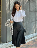 Lazy flare leather long skirt