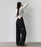 Carpenter Raw Union Jack Patch Stitch Long Wide Denim Pants