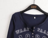 Watt Y2K Button V-neck Long Sleeve T-Shirt