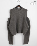 Fluf Ribbed Round Shoulder Slit Long Sleeve Knit