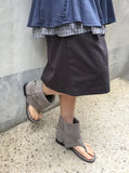 Fold suede buckle strap flat flip-flop boots