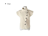 Newji Diagonal Button High-Neck Blouse Shirt