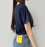 Relaxed round neck cooling summer short sleeve crop T-shirt