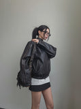 Line Washed Track Leather Jacket