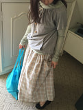 Lurun Check Shirring Cargo Banding Midi Skirt