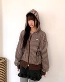 Atil Stripe Two-Way Loose Knit Hooded Zip-Up