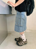 Samav Cargo Washing Denim Midi Skirt
