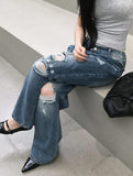 Redo Damage Washing Wide Denim Pants