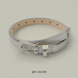 Leather Matte Silver Buckle Belt