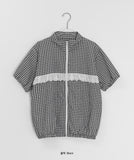 Altus Seersucker Frill Check Short Sleeve Zip-Up Jumper