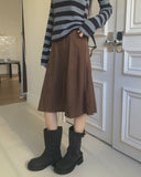 Binp Lace Corduroy Cut Midi Skirt