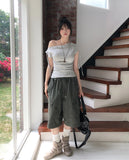 Rohe Eyelet Strap Unbalance Shoulder Tee