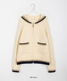 Ittim deer wool knit zip-up cardigan