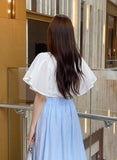 Eshuang Round Neck Chiffon Winged T-Blouse