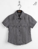 Hash Western Stripe Pocket Rolling Crop Short Sleeve Shirt