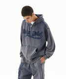 WASHED CUT OFF APPLIQUE HOOD ZIP UP