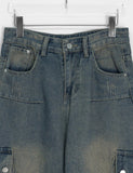 Homens Denim Wide Balloon Cargo Pants