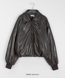 Naoko Glossy Leather Bomber Jumper