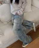 Clue pintuck wide denim pants