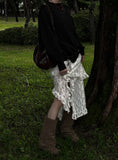 Autumn Lace Tiered Unbalanced Skirt