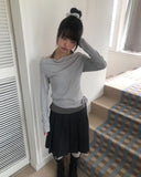 Belle pleated back banding midi skirt
