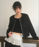 [MADE] Lame snap button no collar guest look tweed jacket