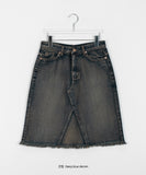 Ryoiki Vintage Washing Fringe Denim Midi Skirt