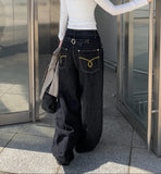 Emil Back Buckle Stitch Raw Denim Wide Pants
