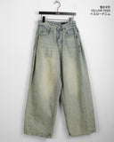 Kibe Side Pintuck Balloon Fit Vintage Washing Long Wide Denim Pants